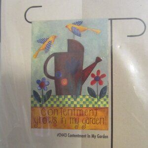 CONTENTMENT IN GARDEN GARDEN FLAG ~ BRAND NEW, SEALED/12.5" x 18" ~ Toland